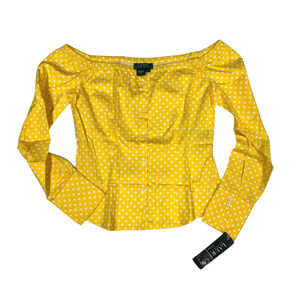 LRL Ralph Lauren YELLOW Polka Dot 100% Cotton Peasant Blouse Top S NWT $69